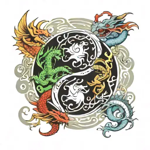 Dragons On Ying Yang Symbol