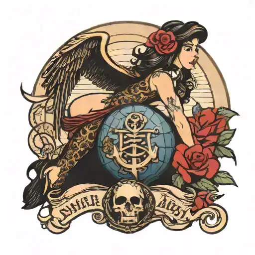 Sailor Jerry Woman Sitting On Marine Corps Eagle Globe And Anchor