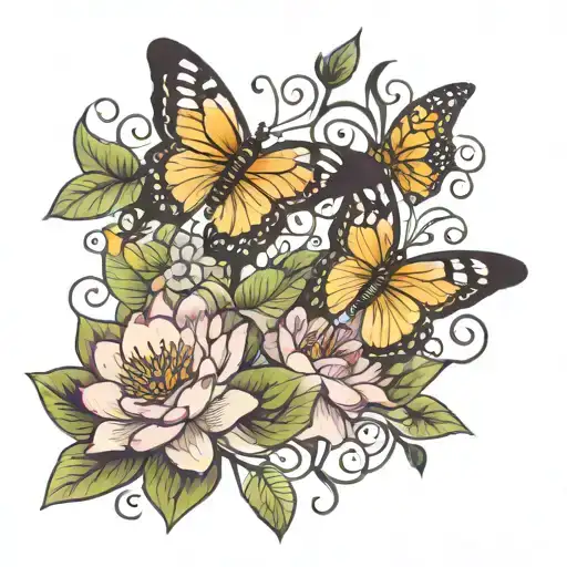 Butterflies Flying And Bloomed Lotus Flower Blooming