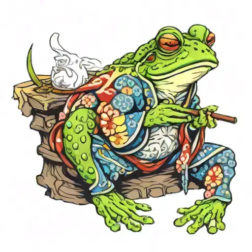 A Frog In A Kimono Smokes A Pipe