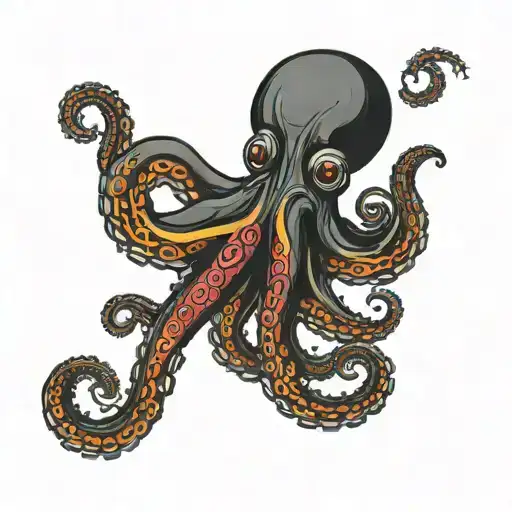 Black Octopus With Red Outline Filled