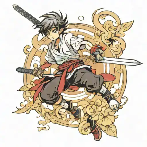 Anime Boy Jumping Swinging A Sword