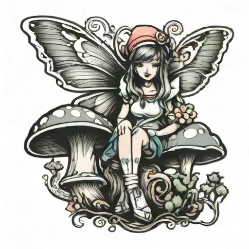 Fairy With Nurse Cap Sitting On A Mushroom