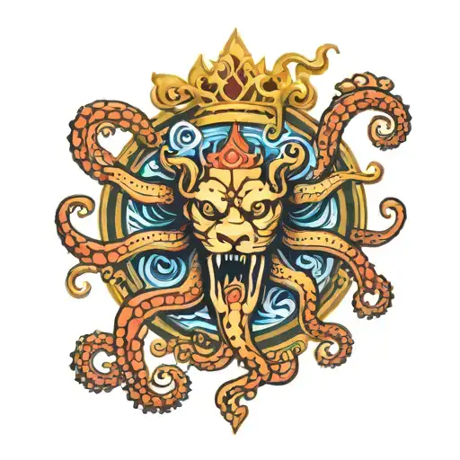 Posideon With Water Octopus Lion