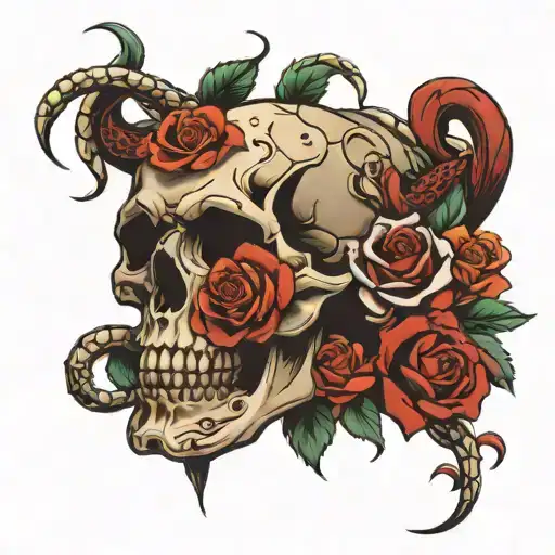 Skull Foot With Roses And Snakes