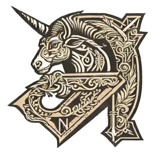 Arrow With Ram Sign And Letter N Letter