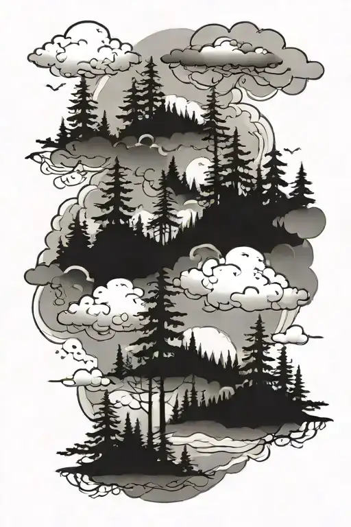 White Clouds Over A Forest