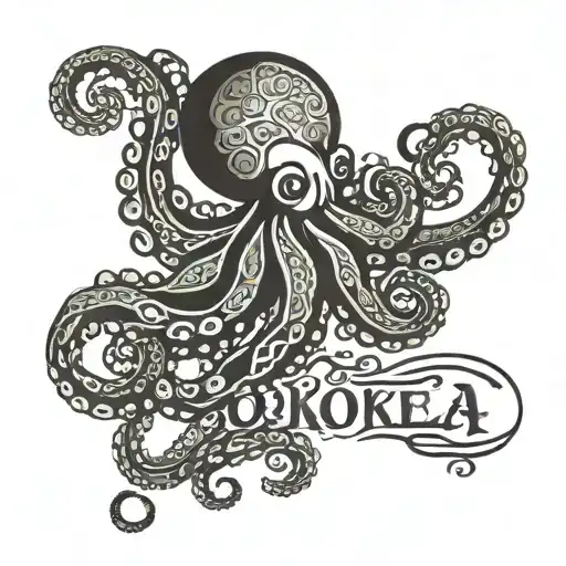 The Word Po'okela In Cursive With An Octopus Driving