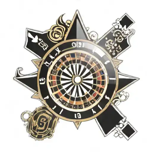 Black And White Decal With No Black Shading Of A Minimalist Casino Roulette Wheel