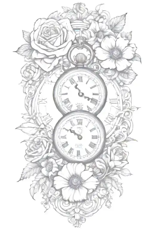 Alice In Wonderland Themed Pocket Watch Surrounded By Roses And Poppies