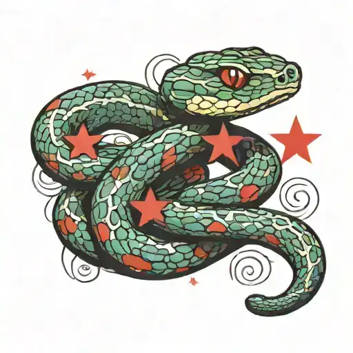 Snake Wrapped Around 3 Red Stars