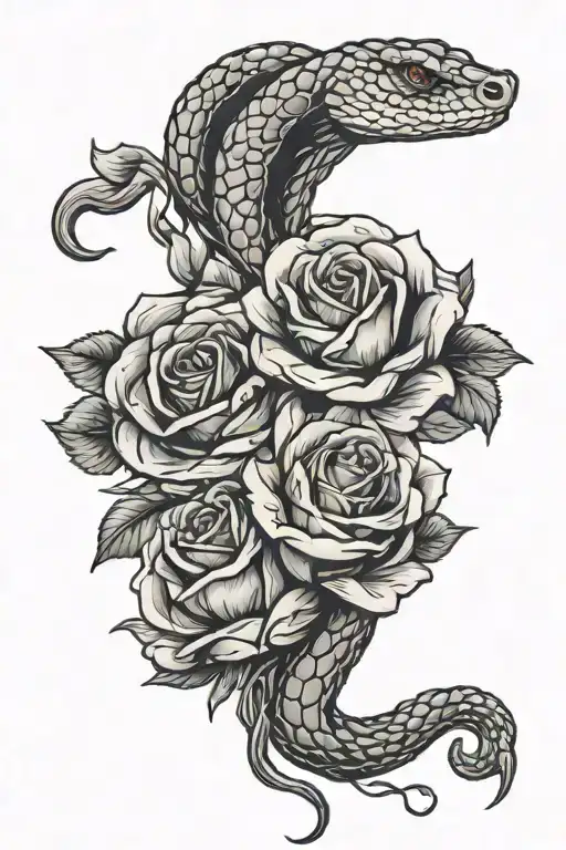 Snake And Roses Intertwined