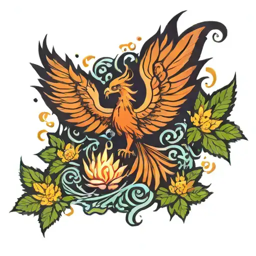 Phoenix Coming Out Of Cannabis Buds Ashes Symbolizing Rebirth