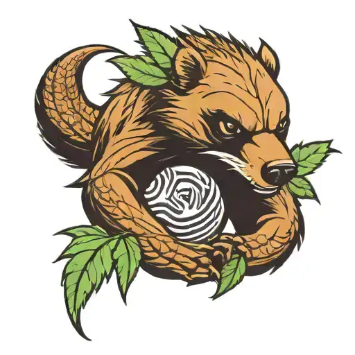 Cannabis Leaf Around Angry Honey Badger