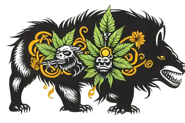 Cannabis Leaf Around Angry Honey Badger