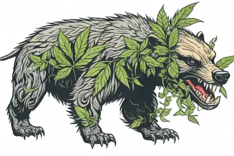 Cannabis Leaf Around Angry Honey Badger Wearing