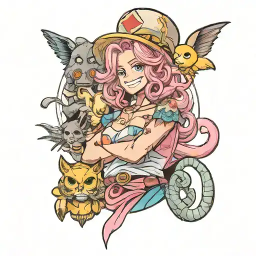 Young Big Mom From One Piece With Prometheus And Zeus Around Her