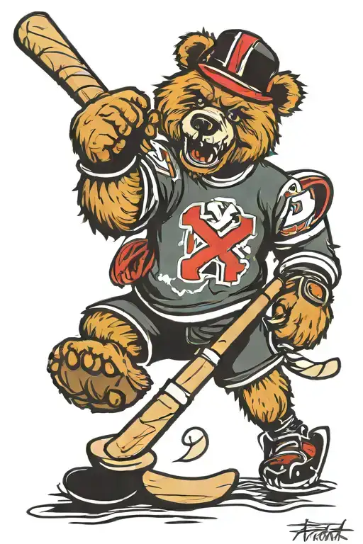 Fozzy Bear Hockey Stick Crossed