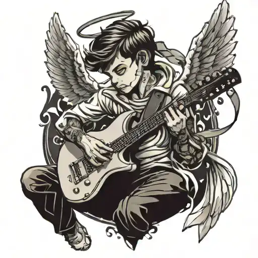 Angel Boy Playing A Flying V Guitar