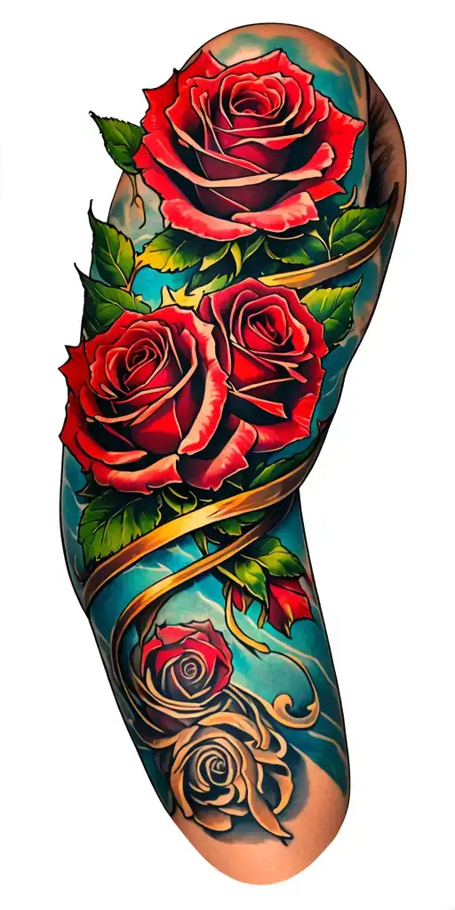 Red Roses Wrapped Along The Arm