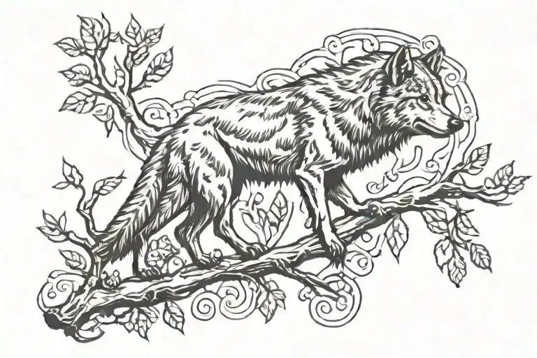 Wolf Footprint That Leads To A Tree Branch Growing