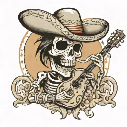 Skeleton In Sambrero With Guitar