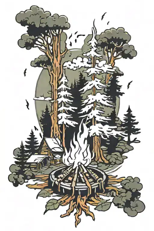 Trees With Camp Fire Coming