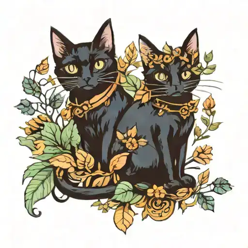 Two Witchy Black Cats With Foliage