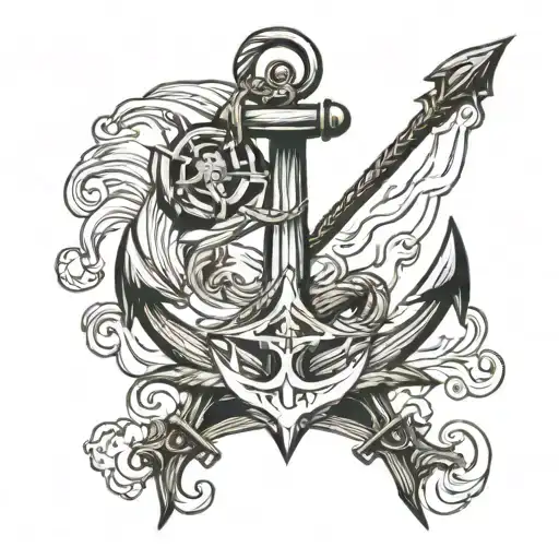 Anchor Rudder And Wave