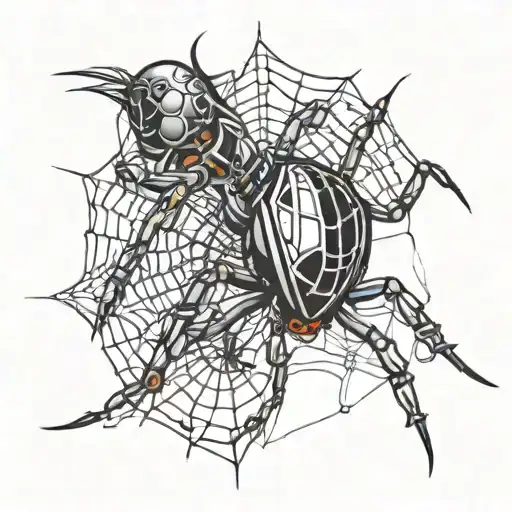 Spider Web And Ai Futuristic Robotic Birds
