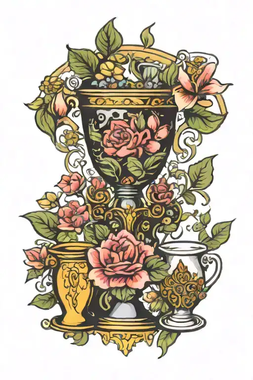 3 Of Cups Tarot Card With Flowers Surrounding
