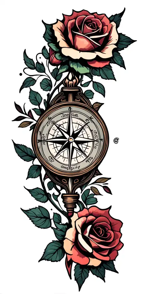 Compass And Roses Entwined