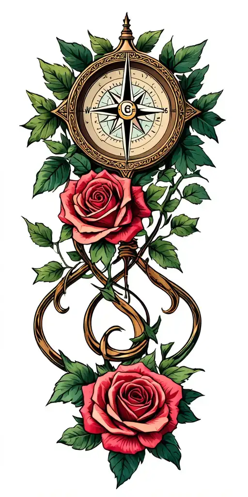 Compass And Roses Entwined Vines Forming