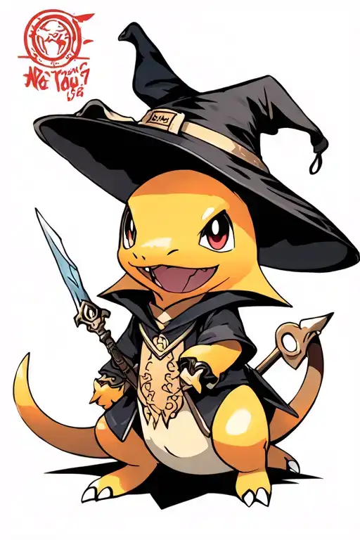 Final Fantasy 9 Pokemon Crossover Tattoo Featuring Charmander As A Black Mage