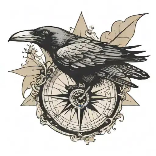 Crow Flying Around A Compass
