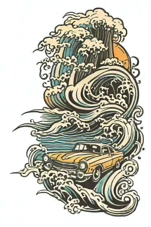 Car With Waves Crashing In The Background