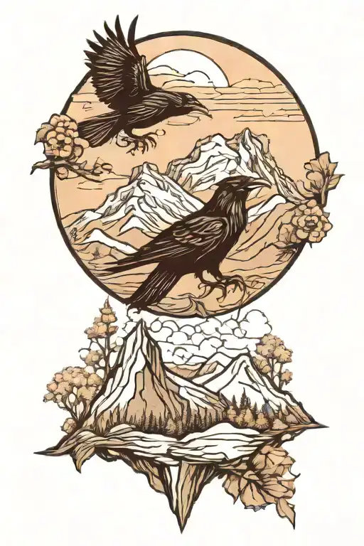 Ravens Forming A Mountain Scene