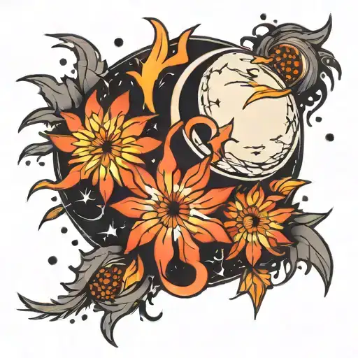 Moon With Fireworks Exploding In The Night