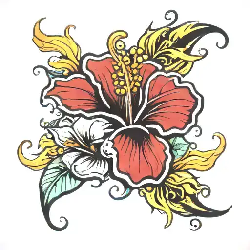 Hibiscus Flower And Fire Flames