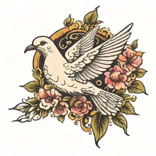 Dove And Flowers Blooming