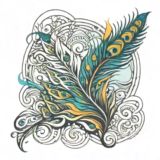 An Abstract Interpretation Of A Peacock Feather Morphing Into A Plane Flying Over The Ocean