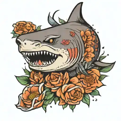 Tiger Shark With Flowers Wrapped