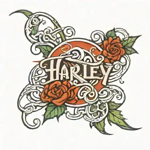 Harley Name Written With Four Leaf Intertwined