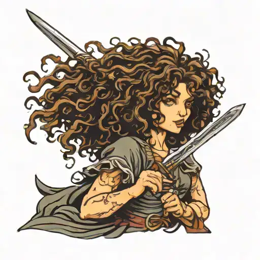 Curly-haired Witch Holding A Sword