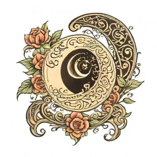 Moon With Persian Poem Written In Elegant Calligraphy