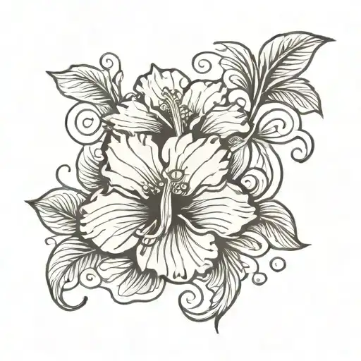 Small Double Wave Single Line With Hibiscus