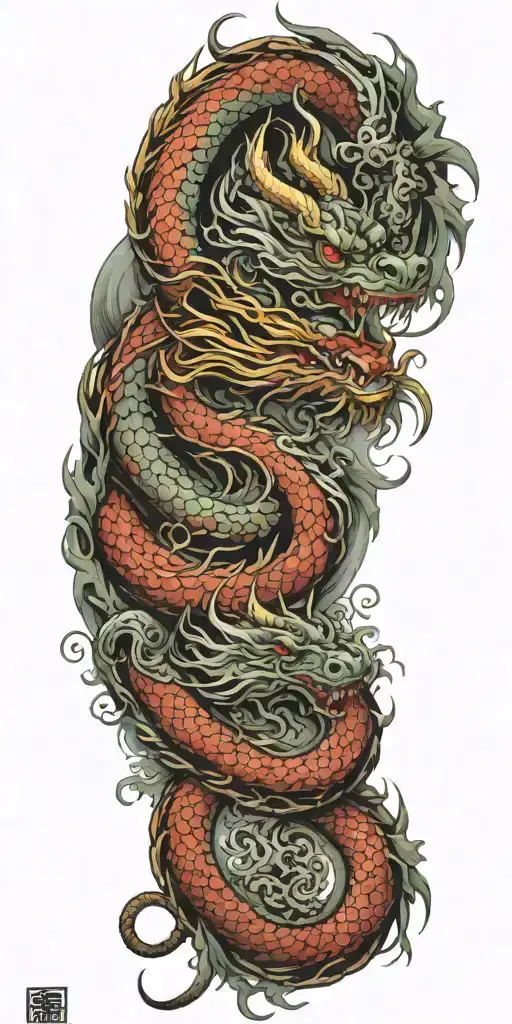 Chinese Dragon Tattoo Combining Elements Of Strength Wisdom Intelligence With Natural Forest Symbols
