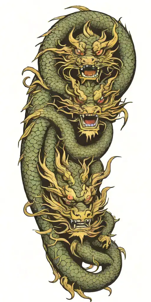 Chinese Dragon Wrapped With Dragon Head Facing Forward And Displaying Elements Of Strength And Honor