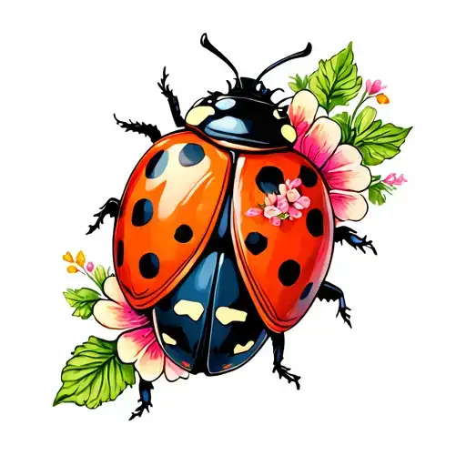 Ladybug With Flowers With Color