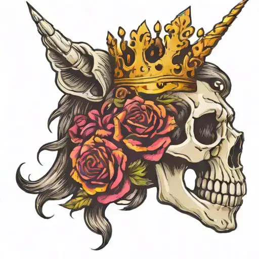 Unicorn Skull Wearing A Crown